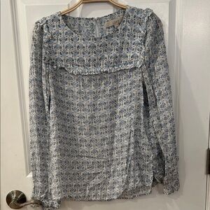 LOFT Floral Blue and White Blouse